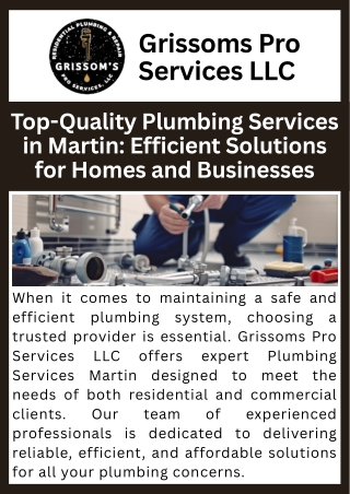 Top-Quality Plumbing Services in Martin Efficient Solutions for Homes and Businesses