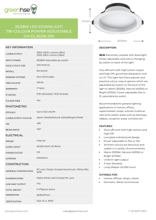 35/28W Power Adjustable LED Downlight in Perth