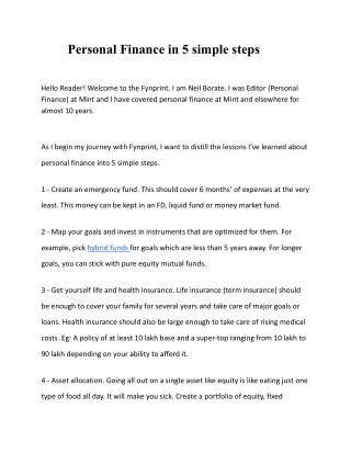 Personal Finance in 5 simple steps
