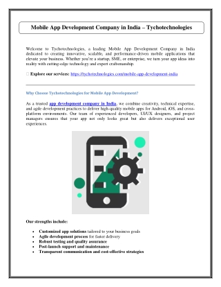 Mobile App Development Company in India – Tychotechnologies
