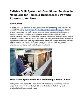 Reliable Split System Air Conditioner Services in Melbourne for Homes & Businesses 7 Powerful Reasons to Act Now