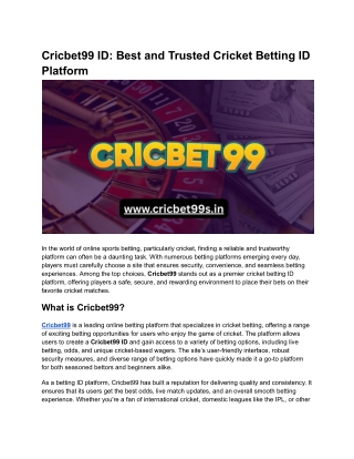 Cricbet99 ID_ Best and Trusted Cricket Betting ID Platform