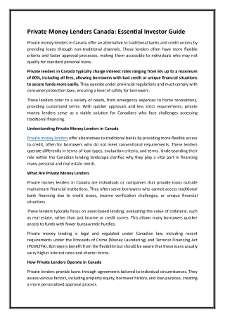 Private Money Lenders Canada Essential Investor Guide