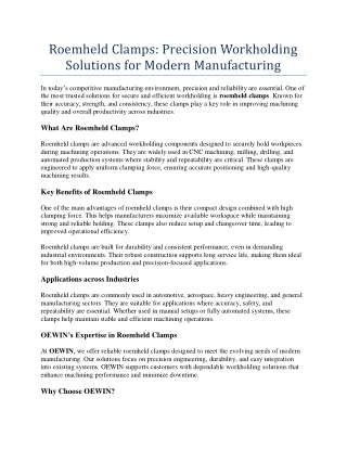 Why choose OEWIN for roemheld clamps?
