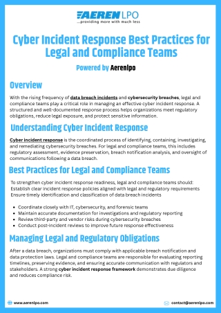 Cyber Incident Response Best Practices for Legal and Compliance Teams
