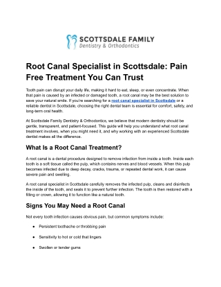 Root Canal Specialist in Scottsdale_ Pain Free Treatment You Can Trust