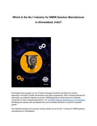 Which Is the No.1 Industry for SMSR Gearbox Manufacturer in Ahmedabad, India_