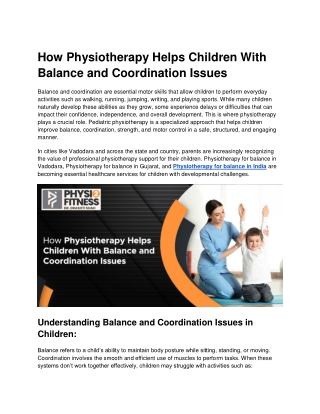 How Physiotherapy Helps Children With Balance and Coordination Issues - [Physio2fitness]