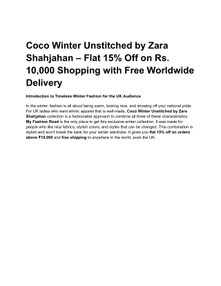 Coco Winter Unstitched by Zara Shahjahan – Flat 15% Off on Rs 10,000