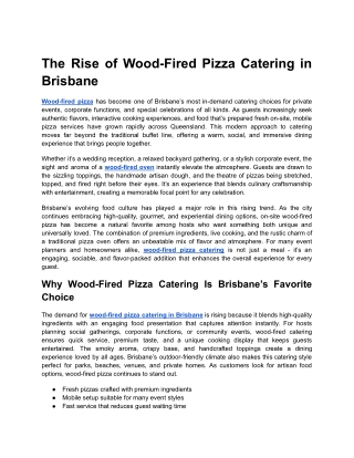 The Rise of Wood-Fired Pizza Catering in Brisbane