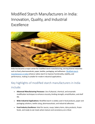 Modified Starch Manufacturers in India