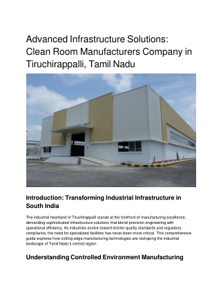 Advanced Infrastructure Solutions_ Clean Room Manufacturers Company in Tiruchirappalli, Tamil Nadu