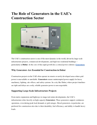The Role of Generators in the UAE’s Construction Sector