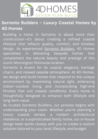 Sorrento Builders – Luxury Coastal Homes by 4D Homes