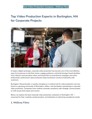 Top Video Production Experts in Burlington, MA for Corporate Projects