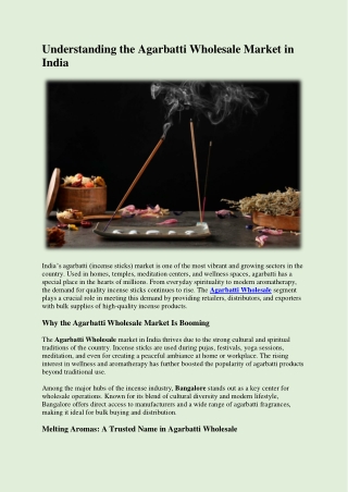 Understanding the Agarbatti Wholesale Market in India