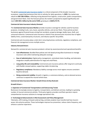 Commercial Auto Insurance Market 2026-2035 | Size, Outlook, Share and Report