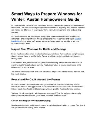 Winter Ready Windows in Austin | Clear Innovations