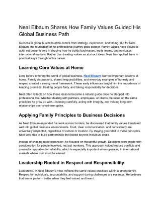 Neal Elbaum Shares How Family Values Guided His Global Business Path