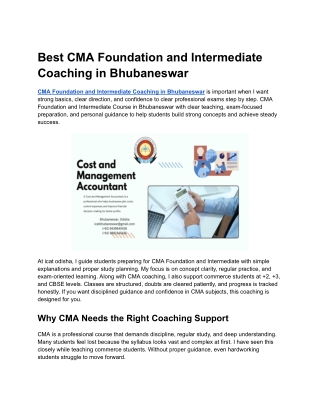 CMA Foundation and Intermediate Coaching in Bhubaneswar