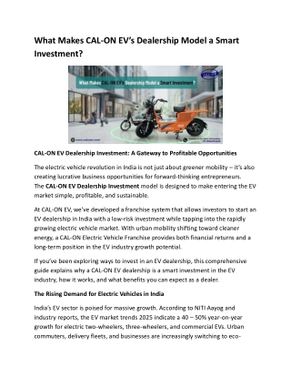 What Makes CAL-ON EV’s Dealership Model a Smart Investment?
