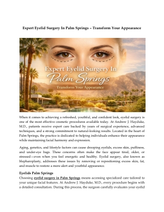 Expert Eyelid Surgery In Palm Springs – Transform Your Appearance