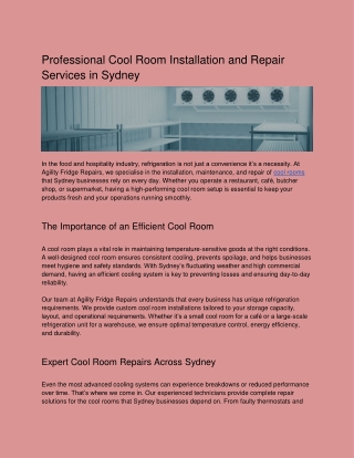 Professional Cool Room Installation and Repair Services in Sydney