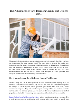 The Advantages of Two-Bedroom Granny Flat Designs Offer