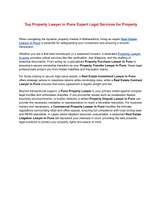 Top Property Lawyer in Pune Expert Legal Services for Property