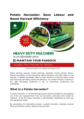 Potato Harvester_ Save Labour and Boost Harvest Efficiency