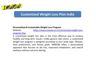 Customized Weight Loss Plan India