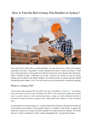 How to Find the Best Granny Flat Builders in Sydney?