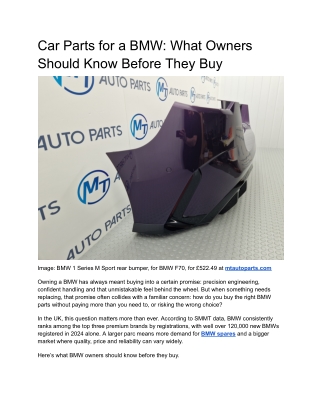 MT Auto Parts. Car Parts for a BMW_ What Owners Should Know Before They Buy