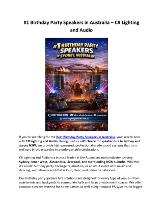 #1 Birthday Party Speakers in Australia – CR Lighting and Audio