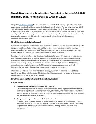 Simulation Learning Market Types and Application 2026-2035