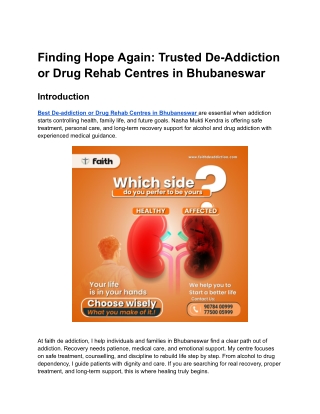 De-Addiction or Drug Rehab Centres