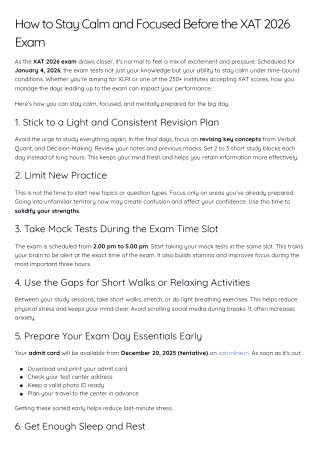 How to Stay Calm and Focused Before the XAT 2026 Exam