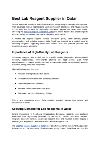 10 Best Lab Reagent Supplier in Qatar