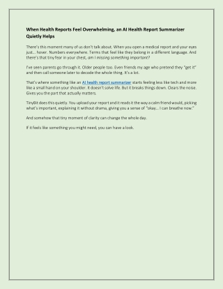 When Health Reports Feel Overwhelming, an AI Health Report Summarizer Quietly Helps