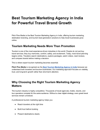 Best Tourism Marketing Agency in India