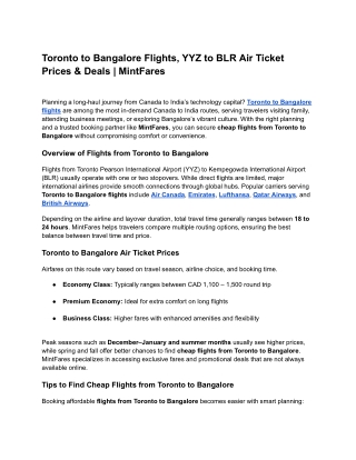 Toronto to Bangalore Flights – Affordable Canada to India Deals