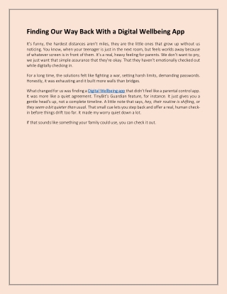 Finding Our Way Back With a Digital Wellbeing App