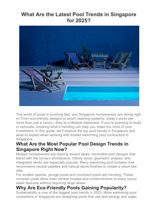What Are the Latest Pool Trends in Singapore for 2025?