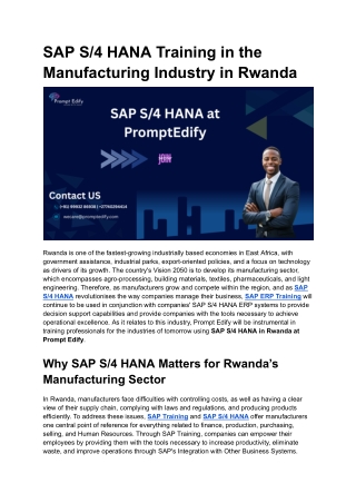 SAP S_4 HANA Training in the Manufacturing Industry in Rwanda