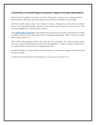 A Small Way an AI Health Report Summarizer Supports Everyday Independence