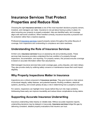 Insurance Services That Protect Properties and Reduce Risk