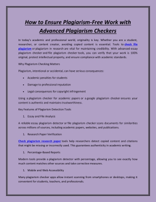 How to Ensure Plagiarism-Free Work with Advanced Plagiarism Checkers