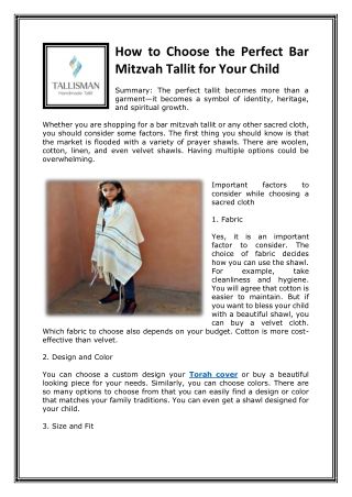 How to Choose the Perfect Bar Mitzvah Tallit for Your Child