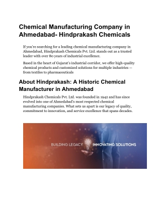 Chemical Manufacturing Company in Ahmedabad- Hindprakash Chemicals