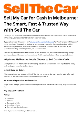 Sell My Car for Cash in Melbourne The Smart, Fast & Trusted Way with Sell The Car